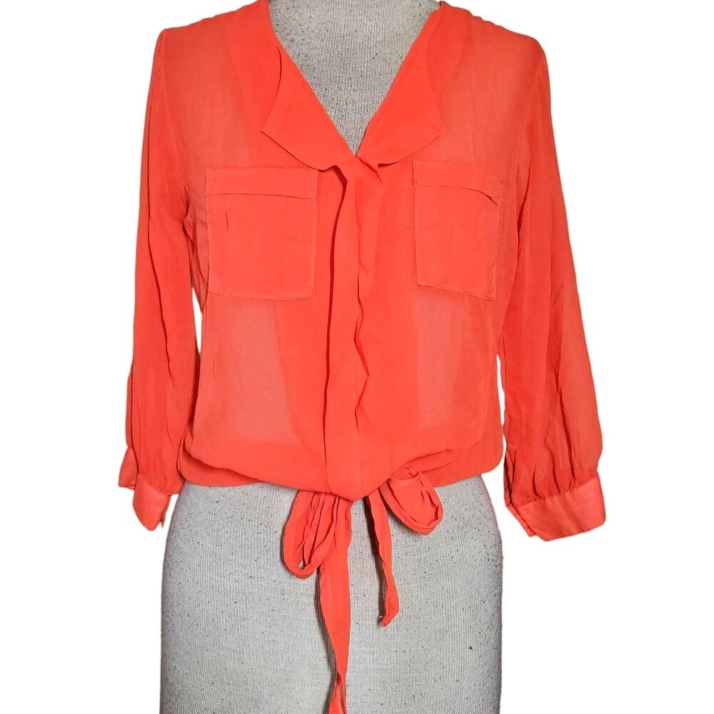 Orange Sheer Crop Blouse Size XS